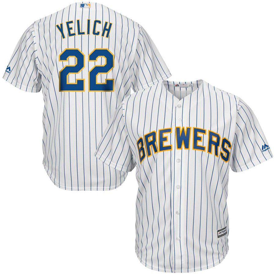 Men Milwaukee Brewers #22 Yelich White Game MLB Jersey->new york mets->MLB Jersey